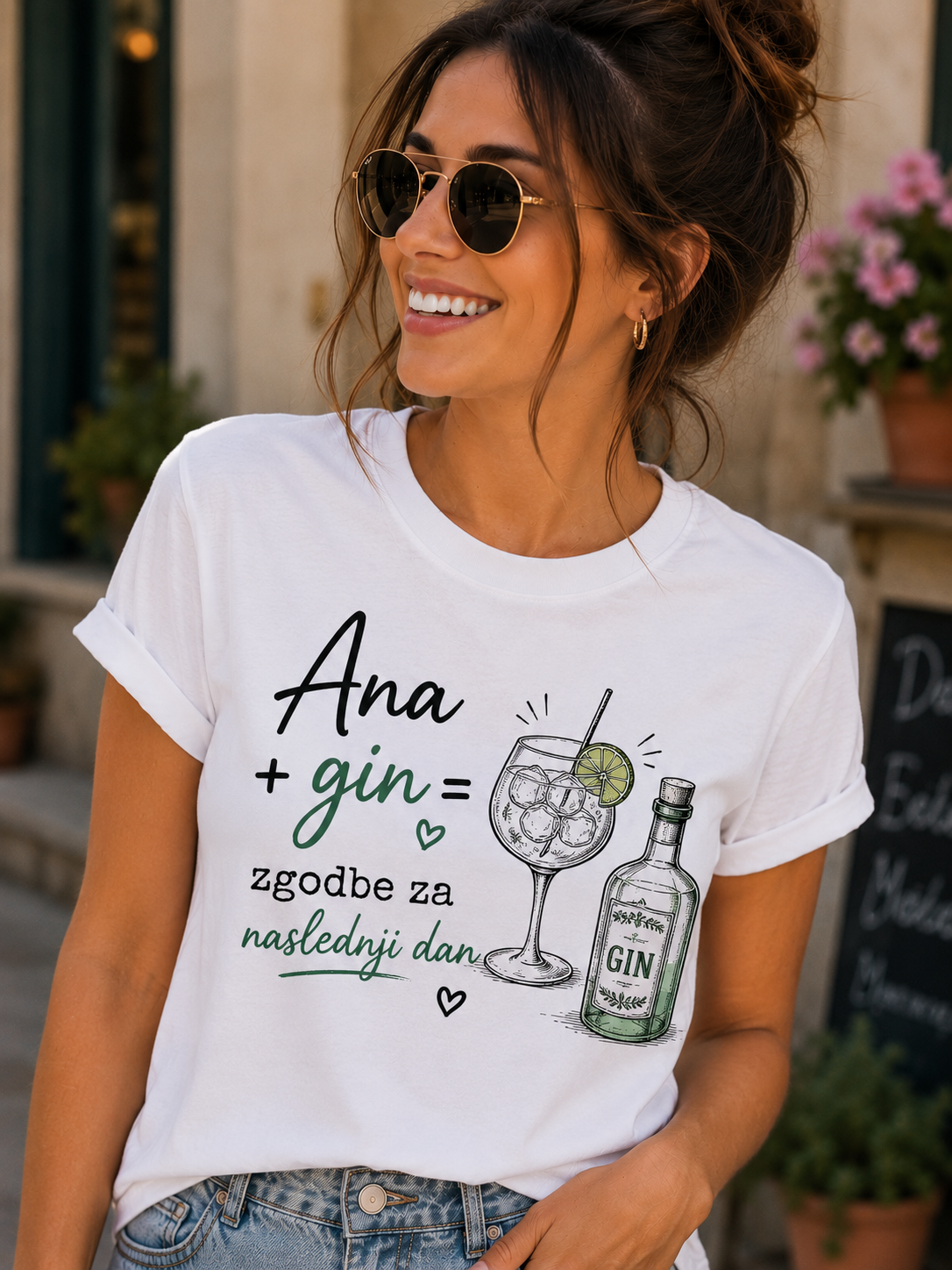 Ženska majica “Ana + gin = zgodbe za naslednji dan”