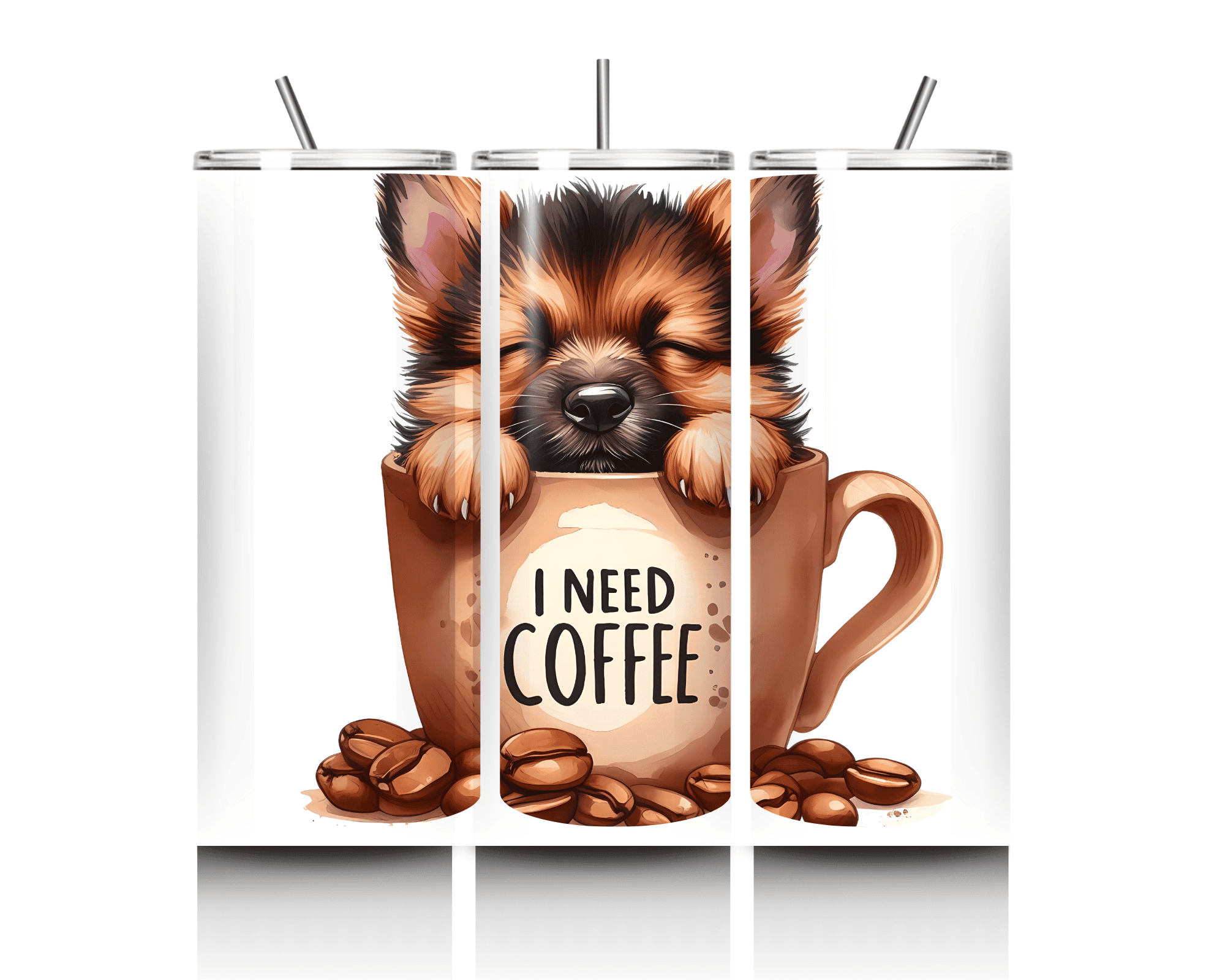 Cute Sleepy German Shepherd Puppy "I Need Coffee" | 20 oz Skinny Tumbler