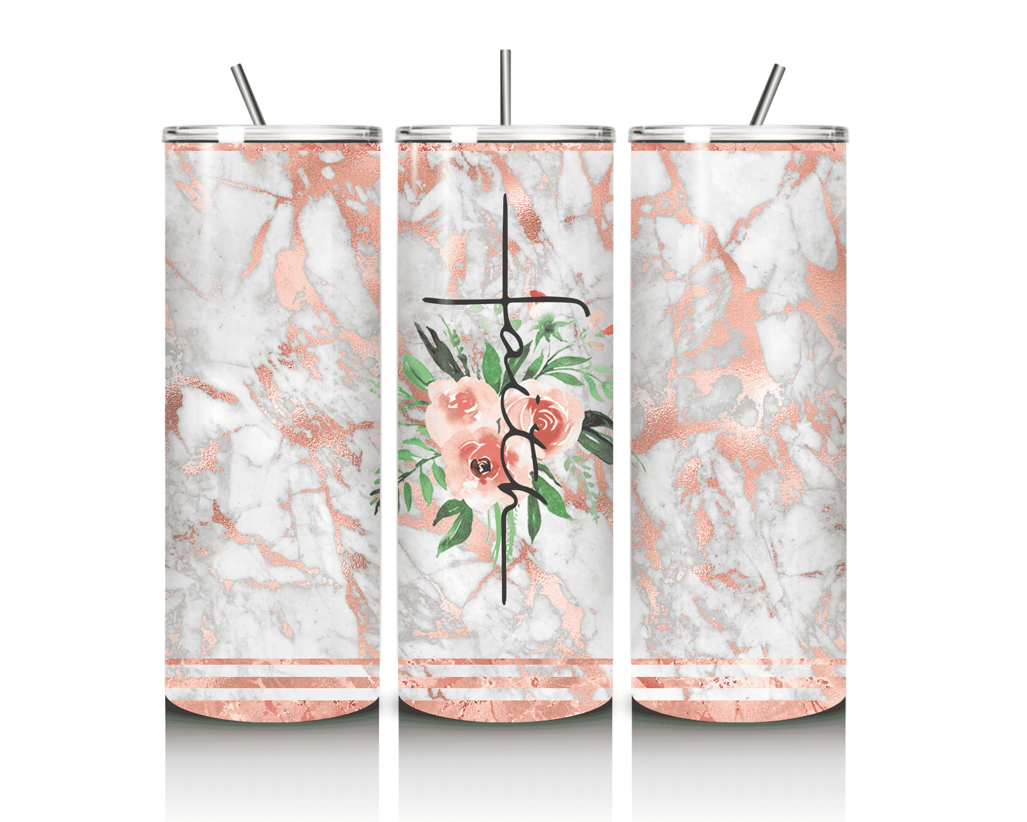 Rose Gold Marble Floral Faith | 20 oz Skinny Tumbler