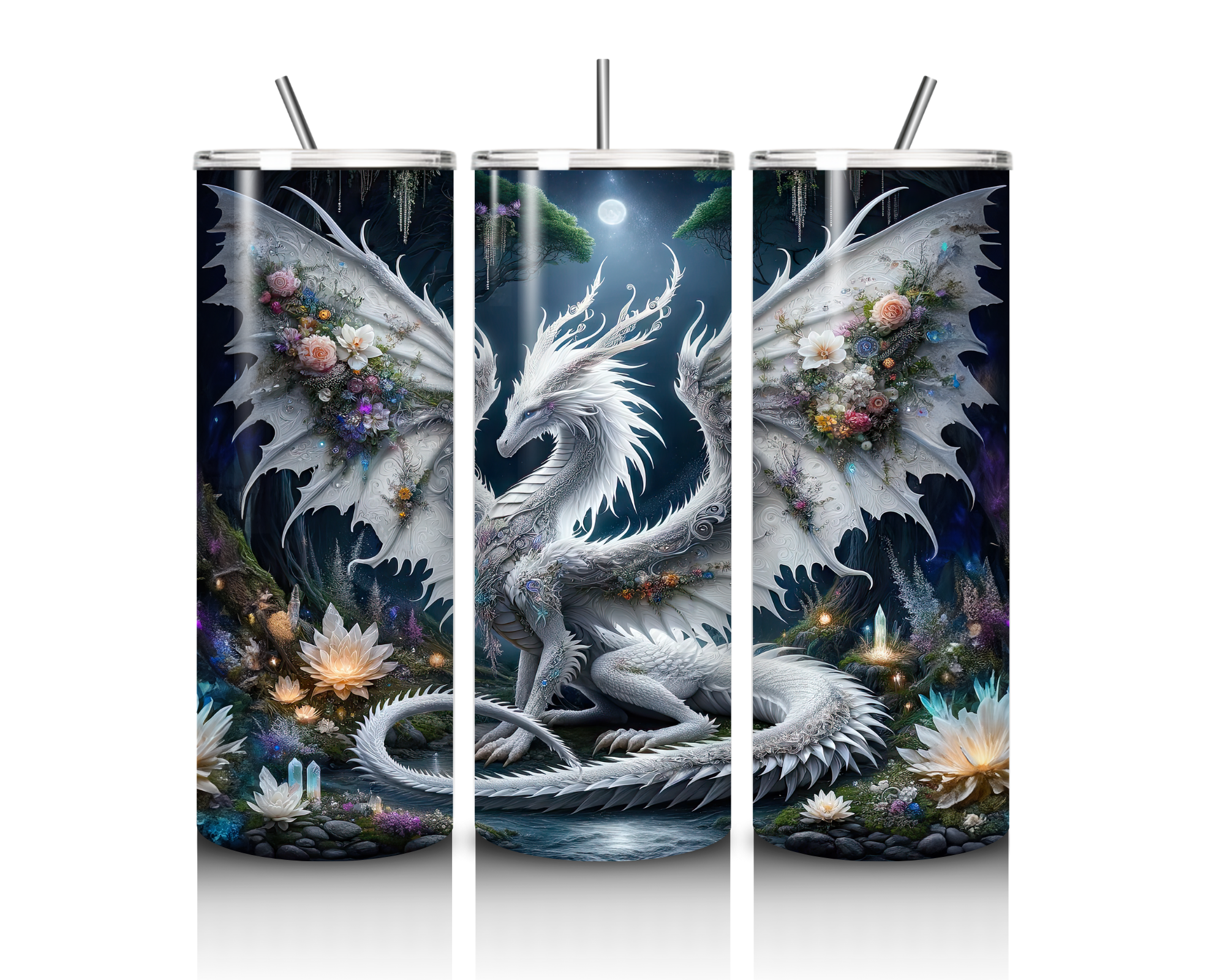 Moonlight Floral Dragon | 20 oz Skinny Tumbler