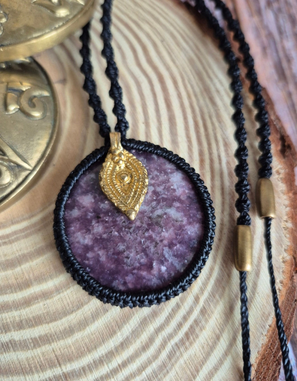 Lepidolite & Brass Pendant