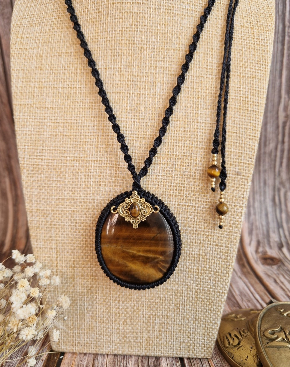 Tigers Eye & Brass Grounding Pendant 
