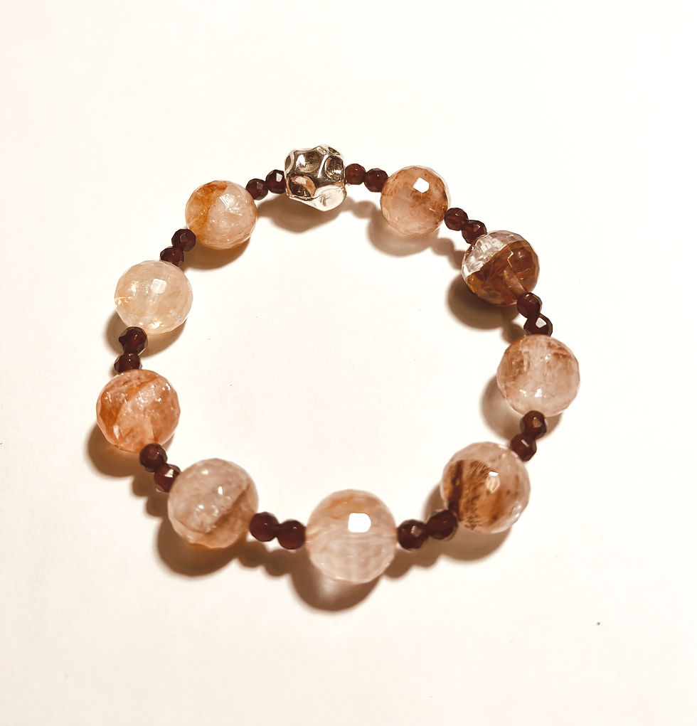 bracelet with faceted iron quartz and garnet beads with silver accents_edited