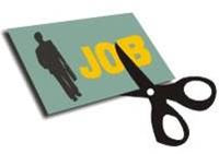 A sign with the word job being cut in half with scissors