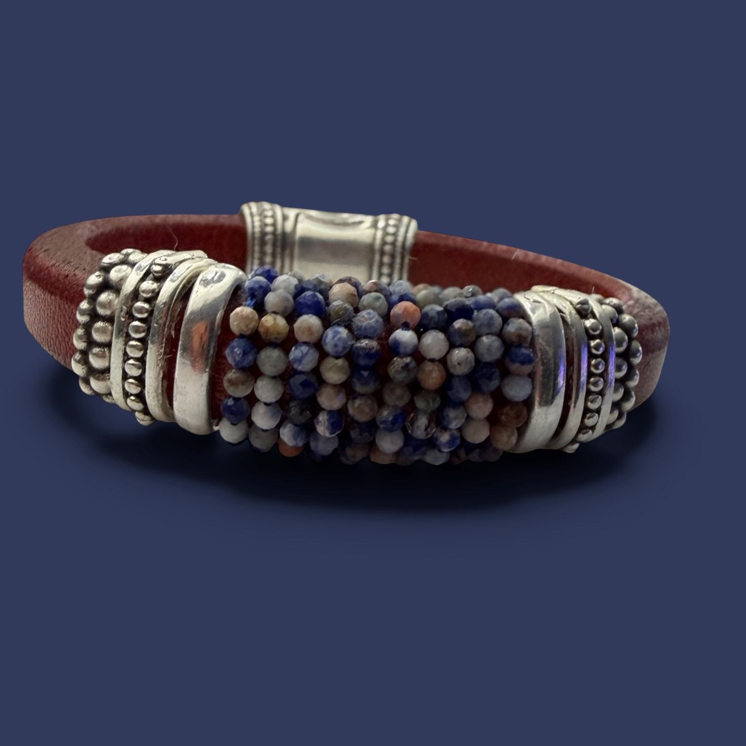Reddish Brown Bracelet Wrapped in Burma Sapphire with Silver Accents