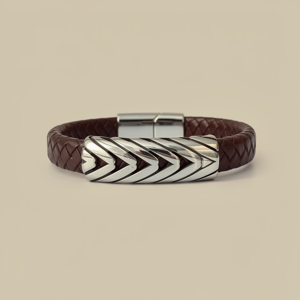 Brown Woven Leather with Stainless Steel VTrack