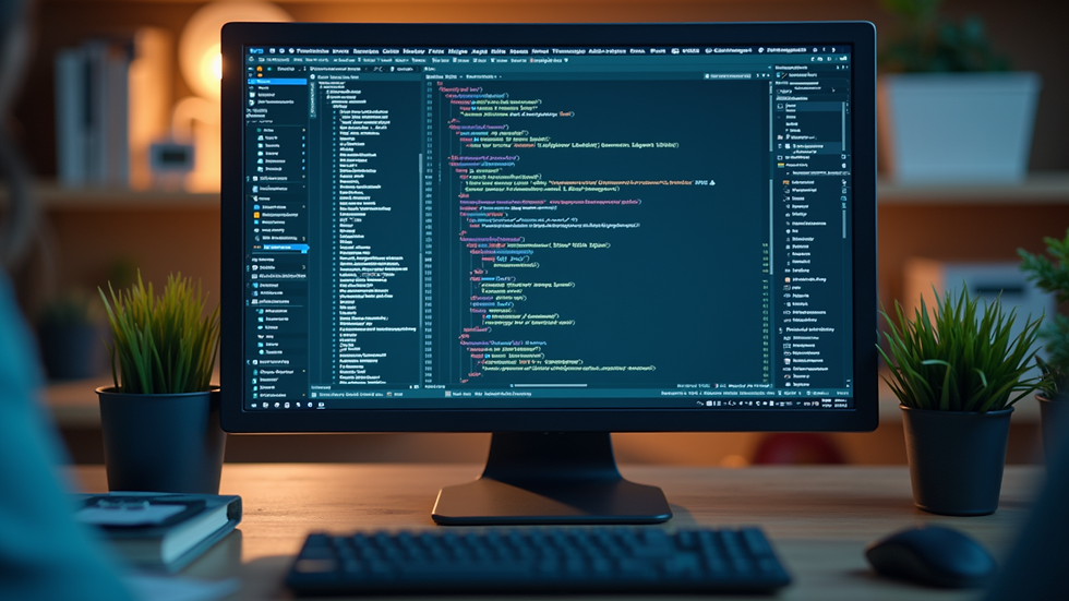 Eye-level view of a modern software development workspace