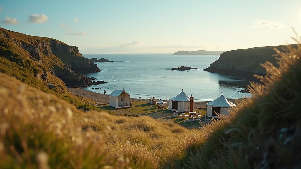 High angle view of a coastal outdoor event setup in Ireland