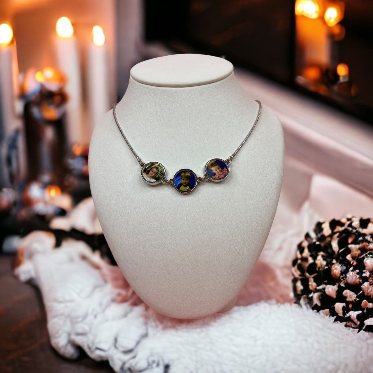 Personalised 3 x Round Photo Necklace