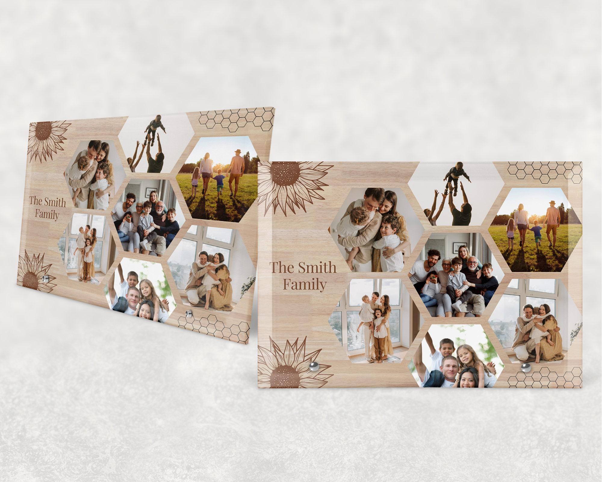 Personalised Family Name Hexagon Photo Collage Glass Panel