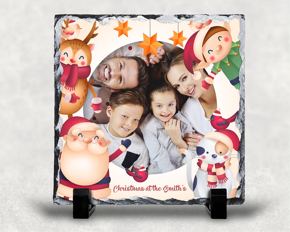 Personalised Santa & Friends Christmas Photo Rock Slate