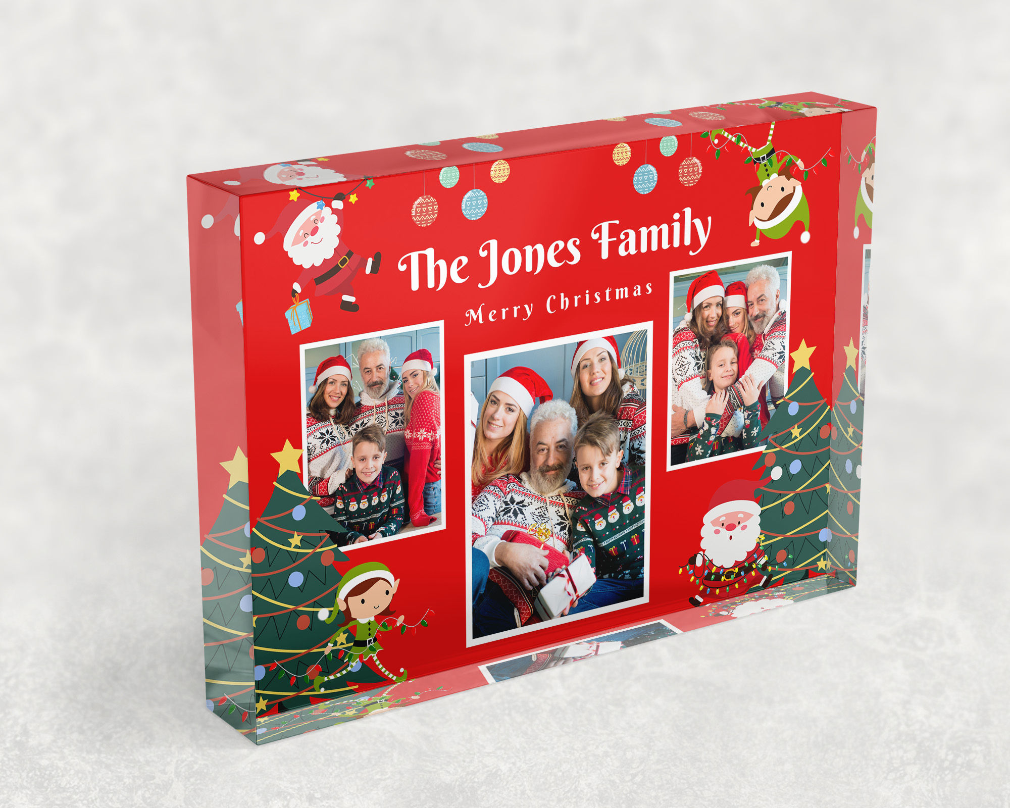 Personalised Santa and Elf Family Photo Free Standing Acrylic Block