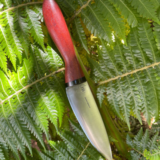 Utility kitchen knife with a Jarrah and Blackwood handle made for Mr John Throssell by Johnny Bradley
