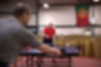 Two Willamette Table Tennis Club members engage in an intense rally on Feb. 27, 2026. Photo by Patricia Krepel.