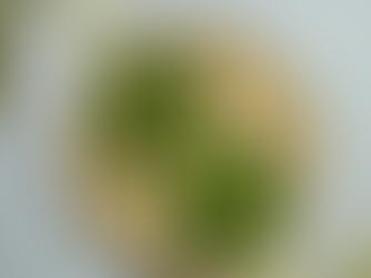 A pair of black, circular, handmade art earrings by Ecstatic Art resting on a wood slice. They feature a vibrant dot mandala art design in shades of green, yellow, and beige. These are unique and stylish personalized art gifts and artistic gifts India.