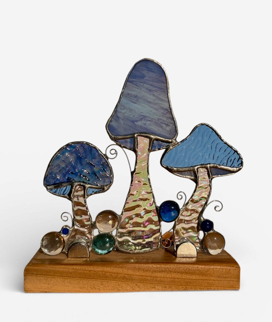 Blue Toadstool Panel - Cedar Base with Tealight Holder