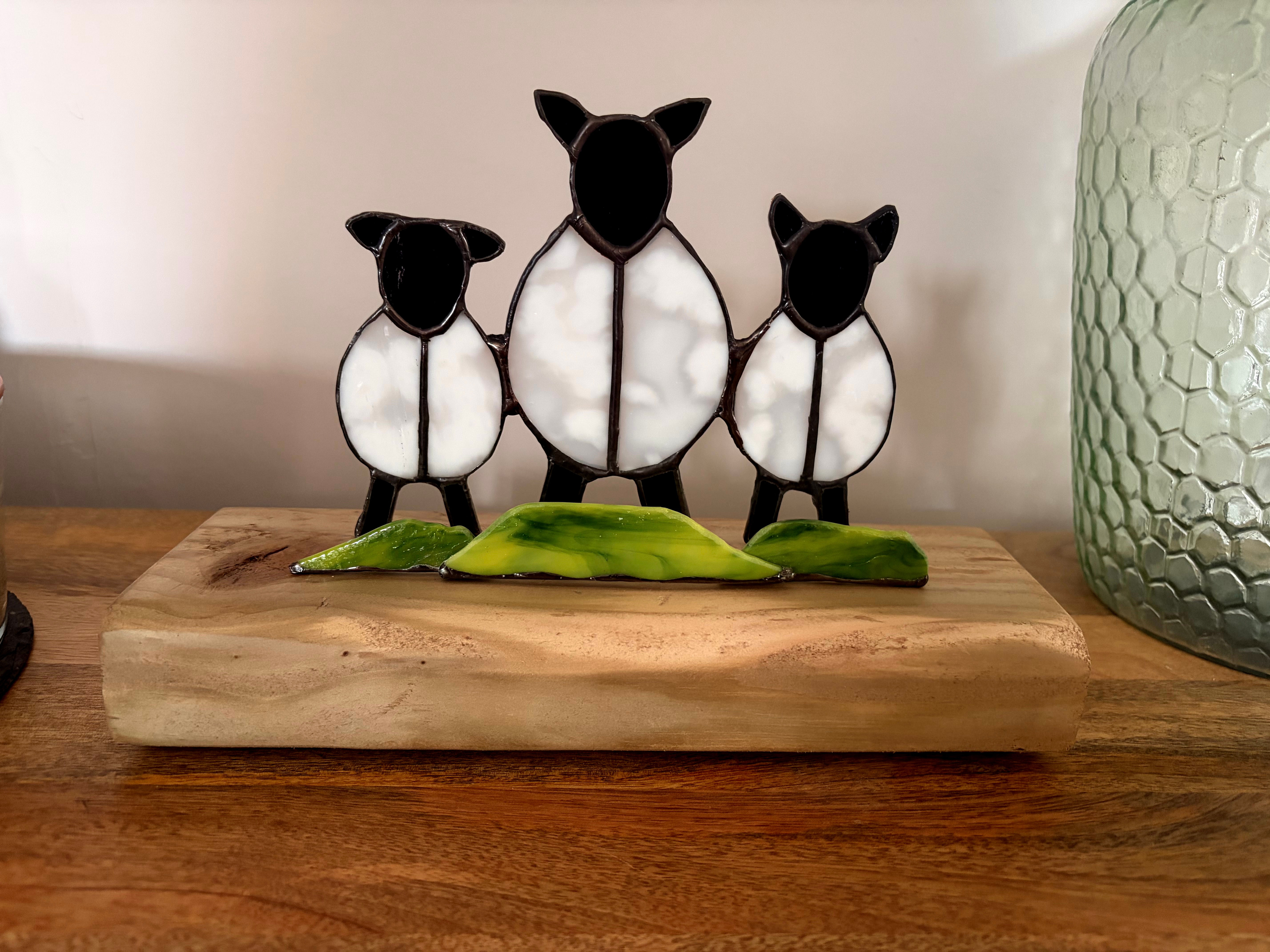 Stained Glass Sheep with Two Lambs