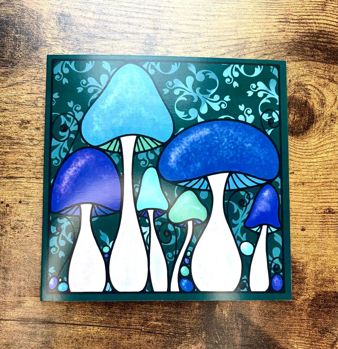 Emerald and Blue Toadstool - Greetings Card