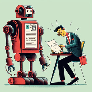 A robot-like character providing empathetic career advice, symbolizing the blend of AI and human coaching.