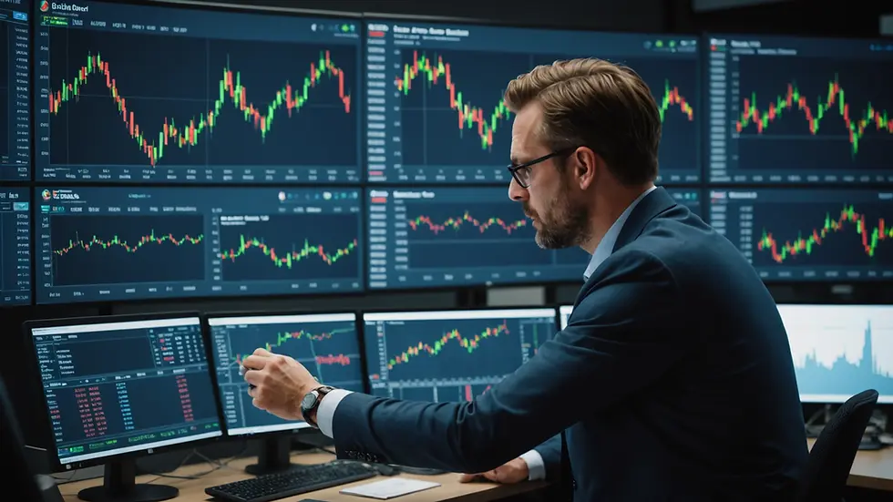 Eye-level view of a trader analyzing charts on a screen