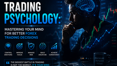 Trading psychology concept showing a forex trader managing emotions, discipline, and decision-making while analyzing currency markets.