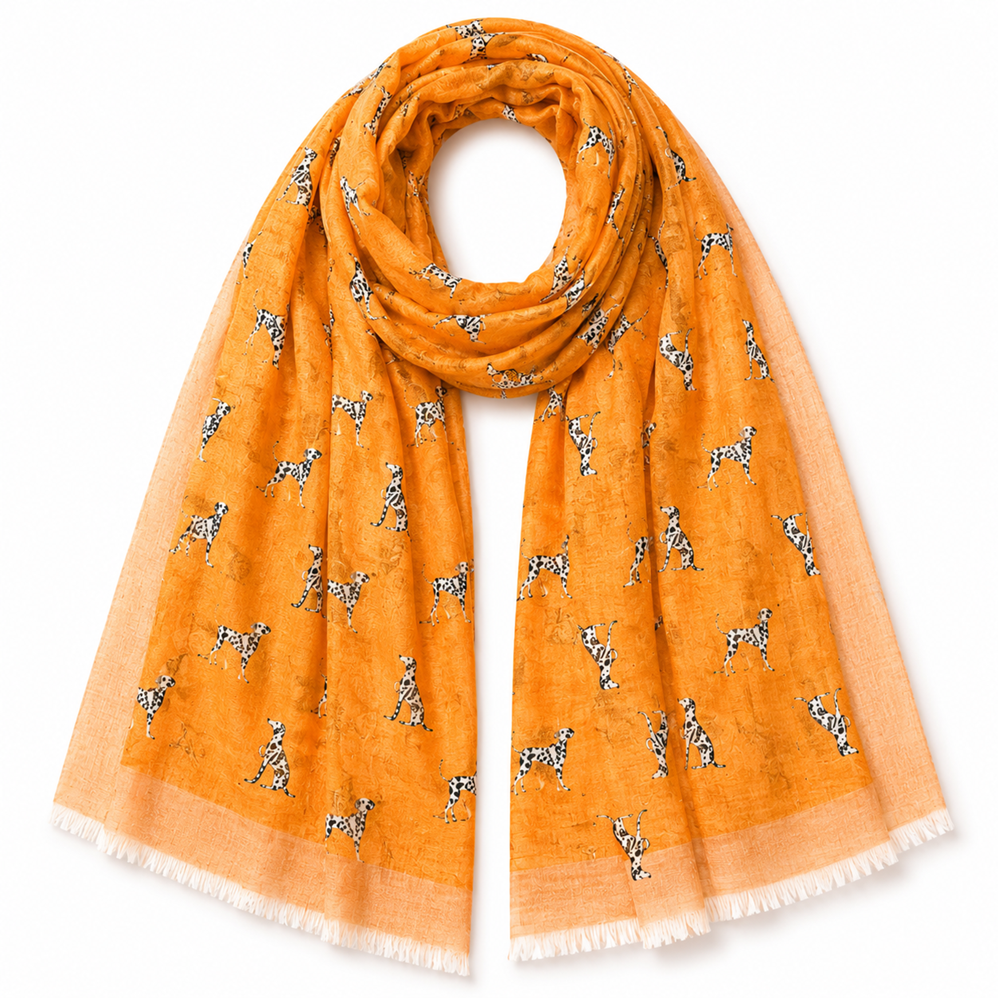 Dalmatian Dog Print Ladies Scarf with cute dog illustration on orange background