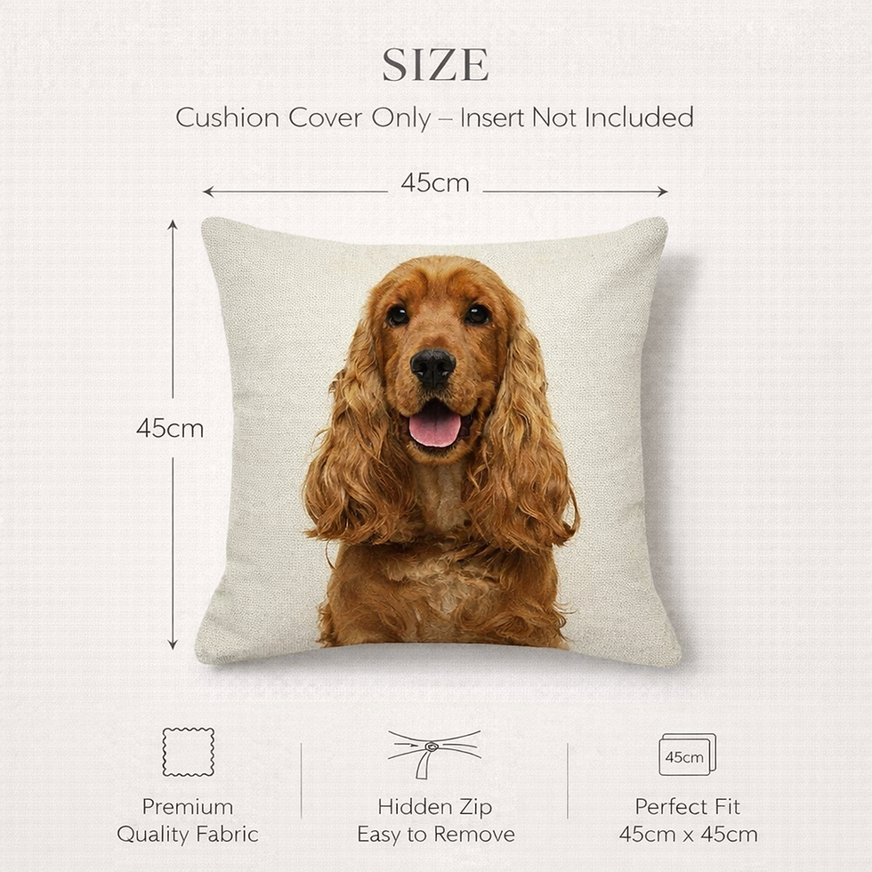 Thumbnail: 45 x 45 cm Cocker Spaniel dog cushion cover dimensions diagram