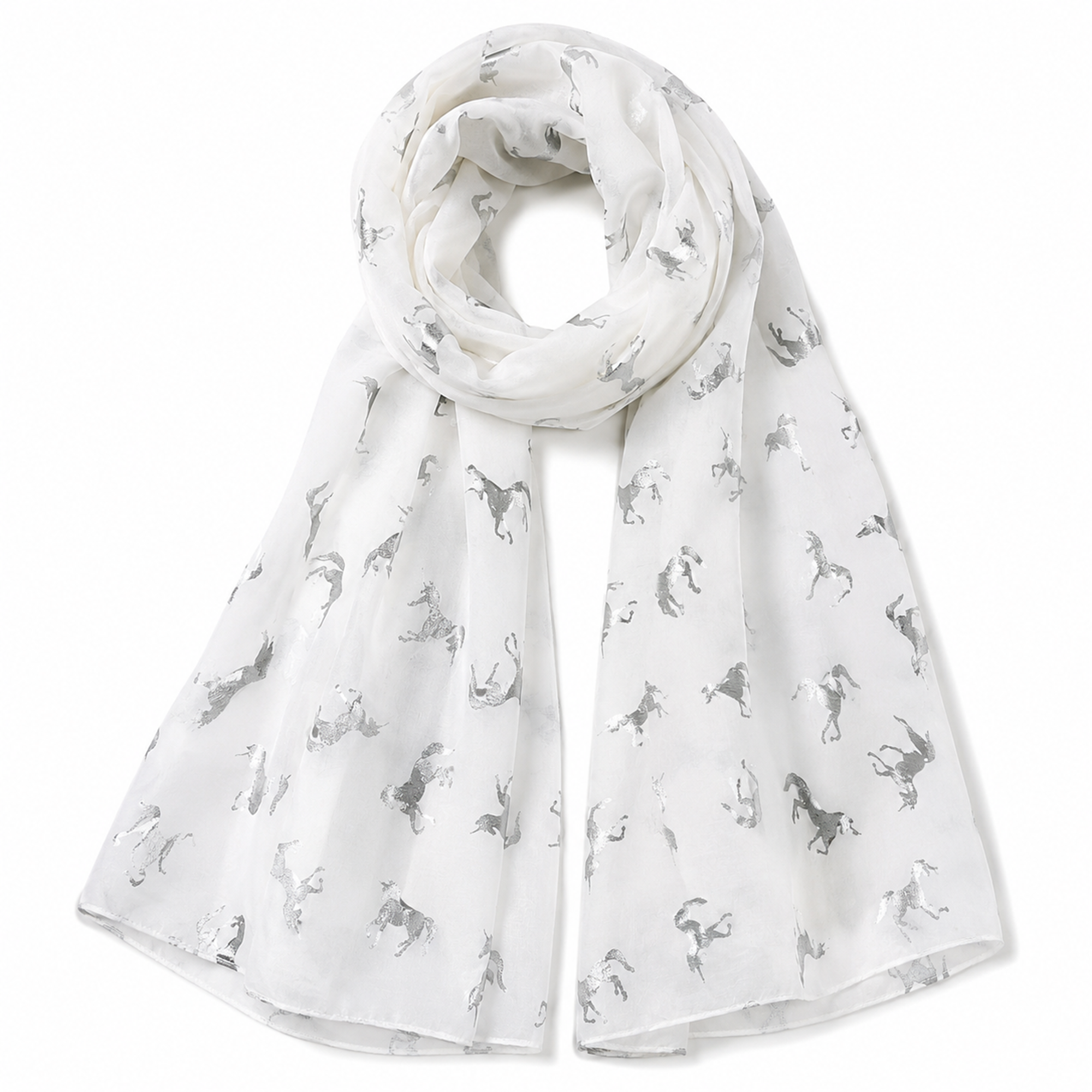 Unicorn Print Ladies Scarf with cute unicorn illustration on white background
