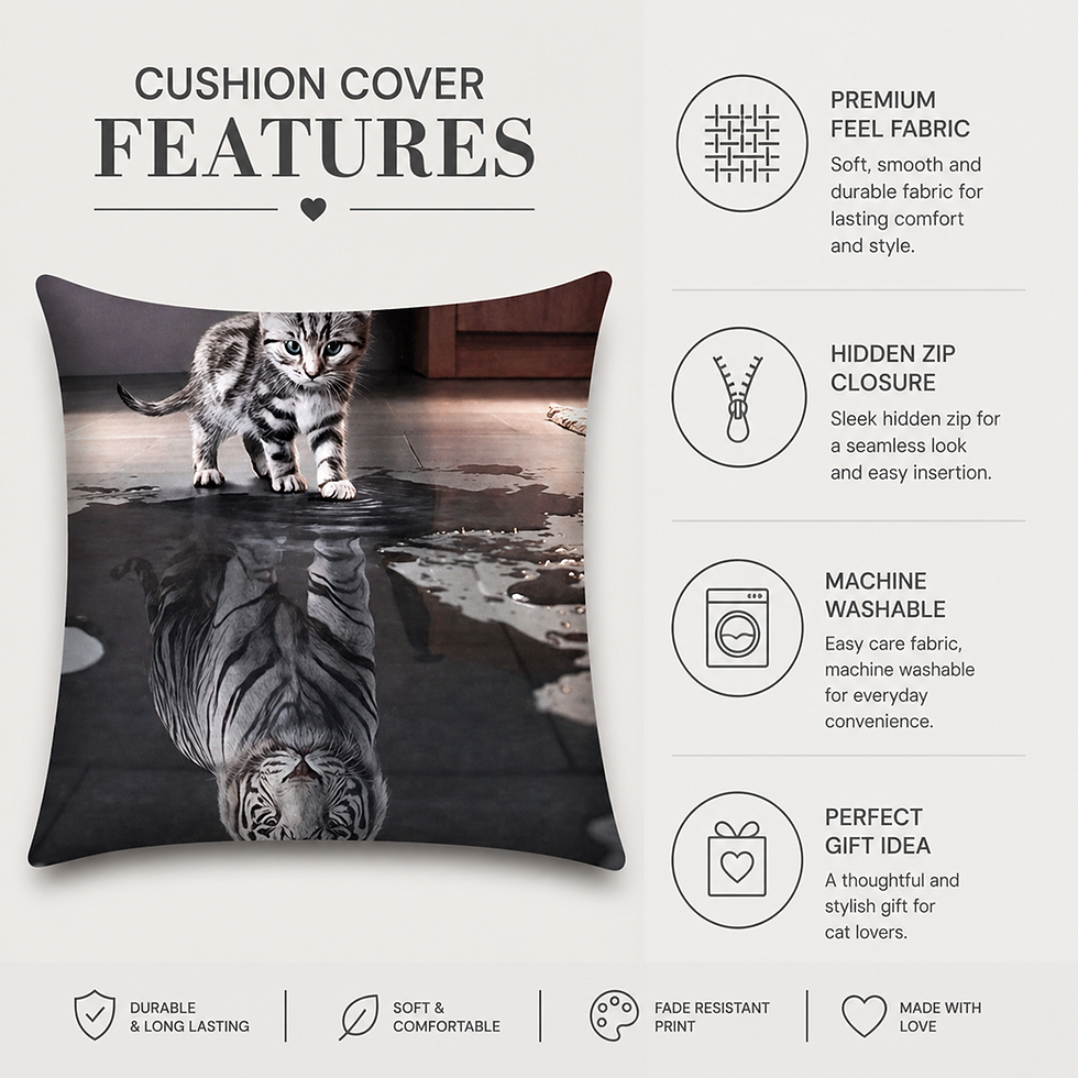 Thumbnail: Cat and Tiger Cushion Cover showing zip closure and stitched edges