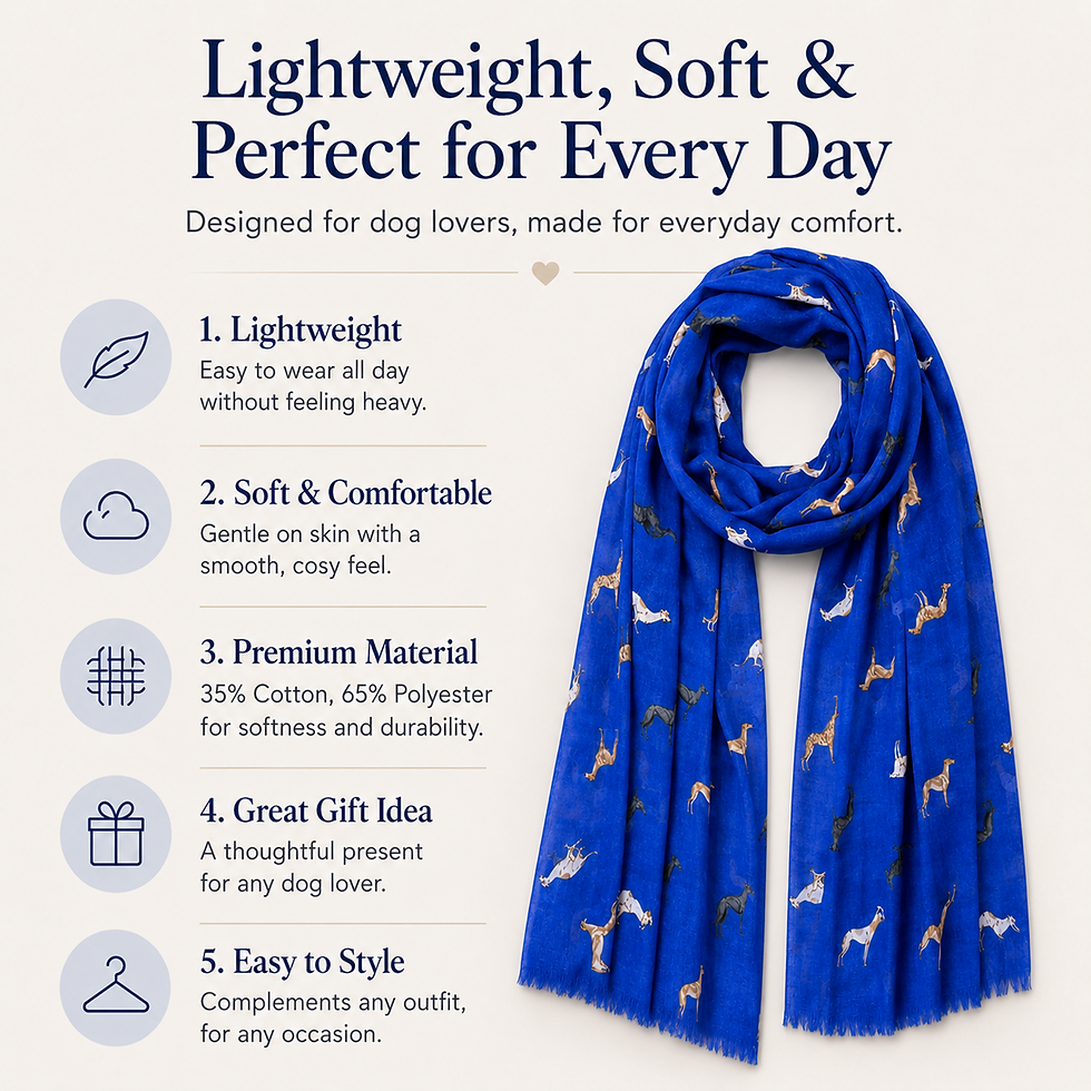 Thumbnail: Denim Greyhound Whippet Dog Print Ladies Scarf showing breathable lightweight fabric
