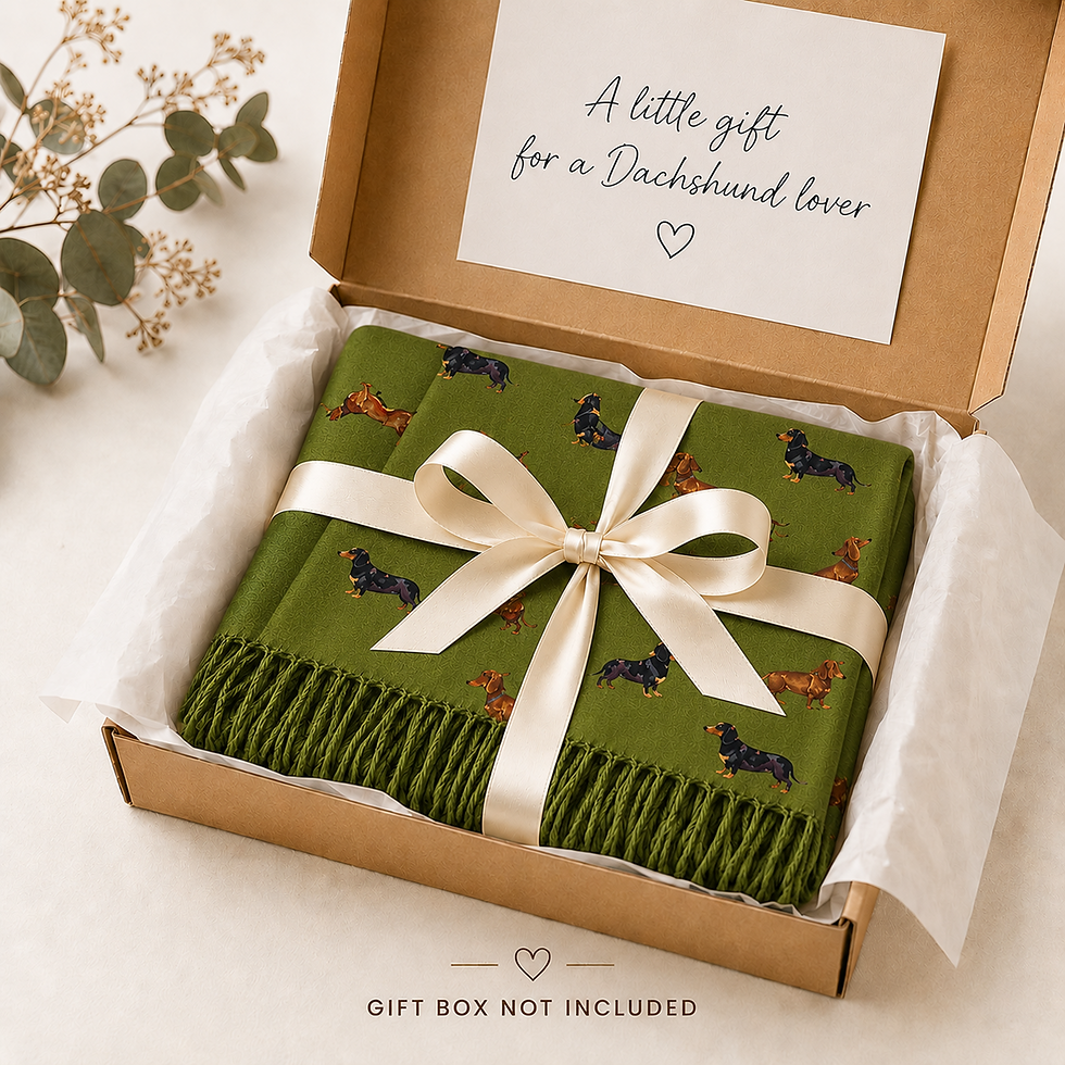 Thumbnail: Green Dachshund Dog Print Ladies Scarf gift wrapped