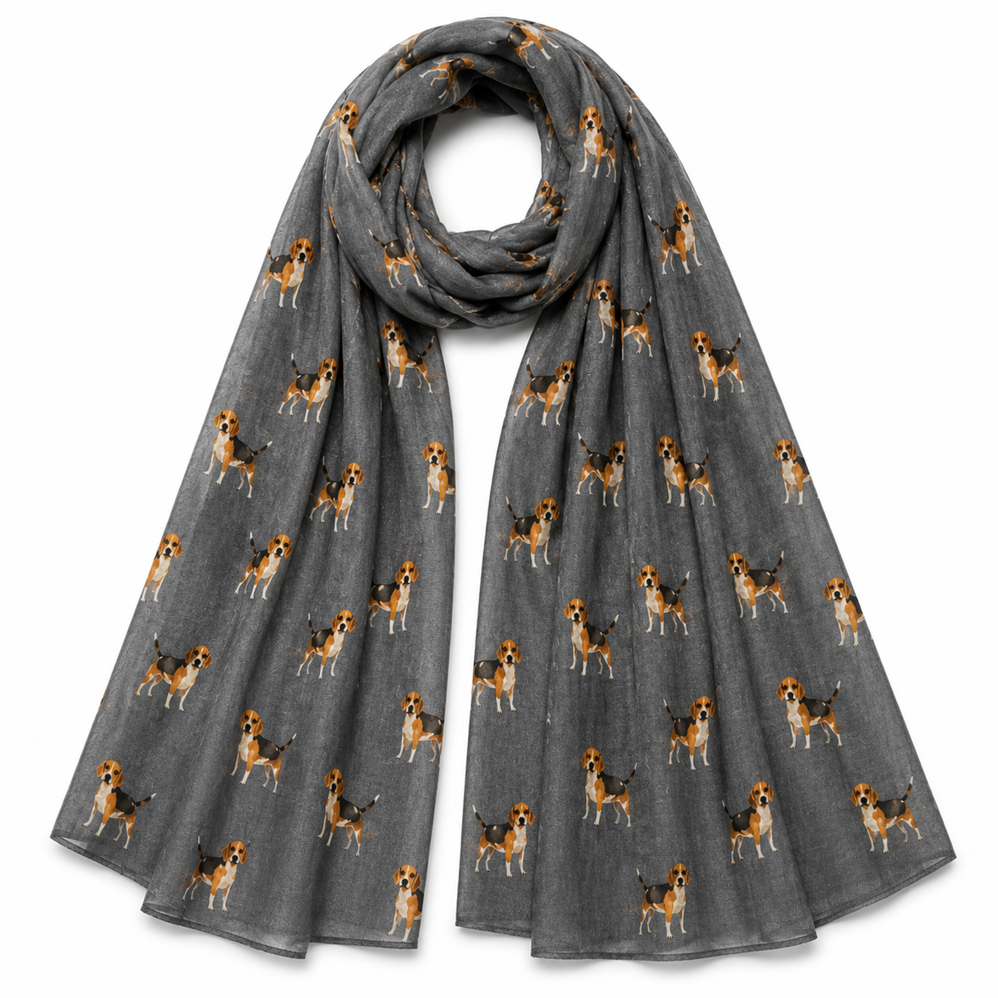 Beagle Dog Print Ladies Scarf with cute dog illustration on grey background