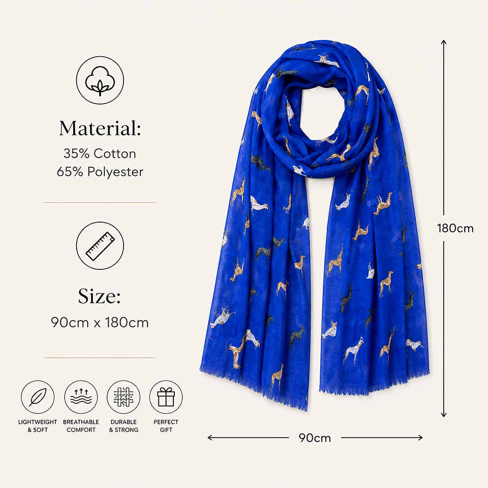 Thumbnail: 90 x 180cm Greyhound Whippet dog Print Ladies Scarf dimensions diagram