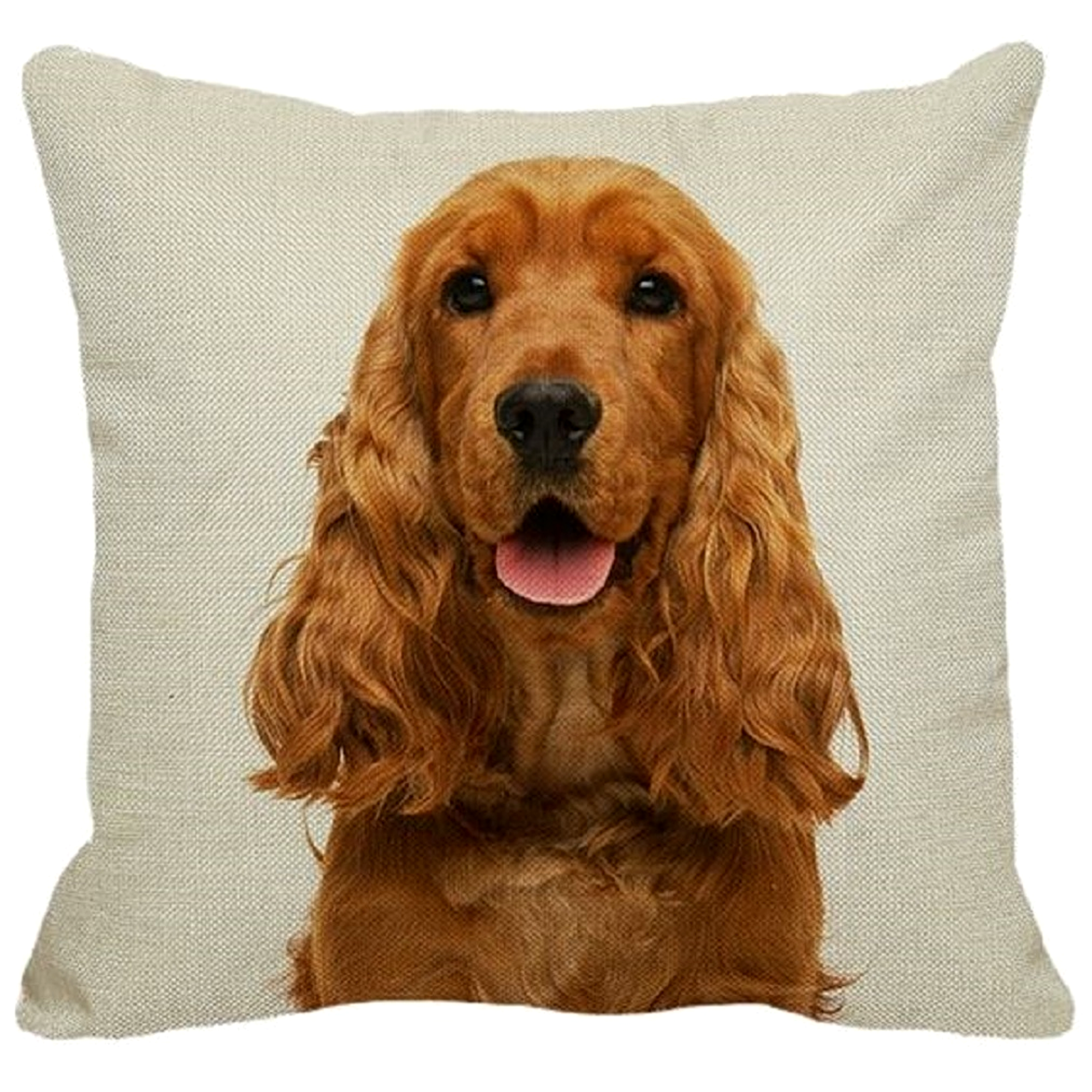 Cocker Spaniel Dog Face Cushion Cover with minimal dog illustration on beige background