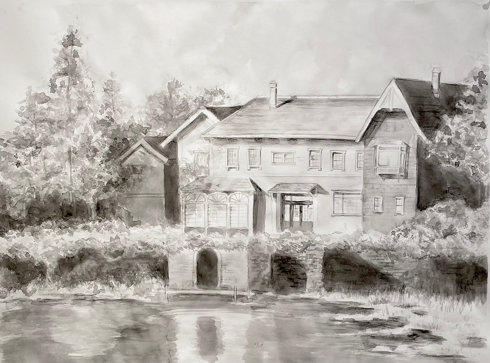 Ink Wash Landscape on Drawing Paper