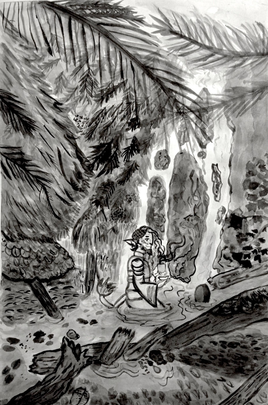 Ink Wash Landscape on Drawing Paper