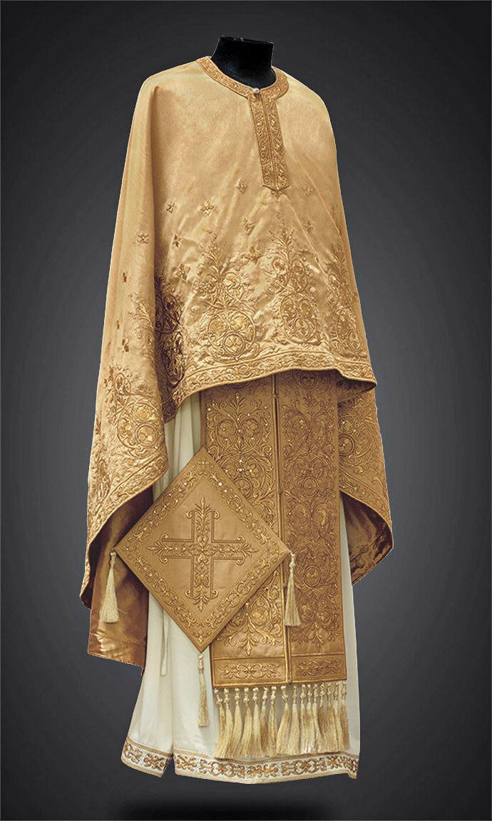Thumbnail: Kerkyra Priest Ready to Wear Vestment - Gold with Gold Embroidery – Size 130