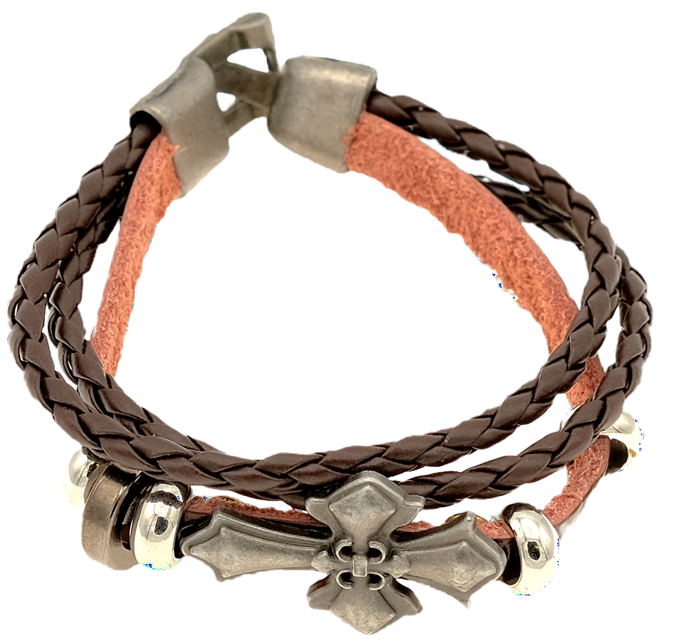 Thumbnail: Braided Leather Bracelet with Cross