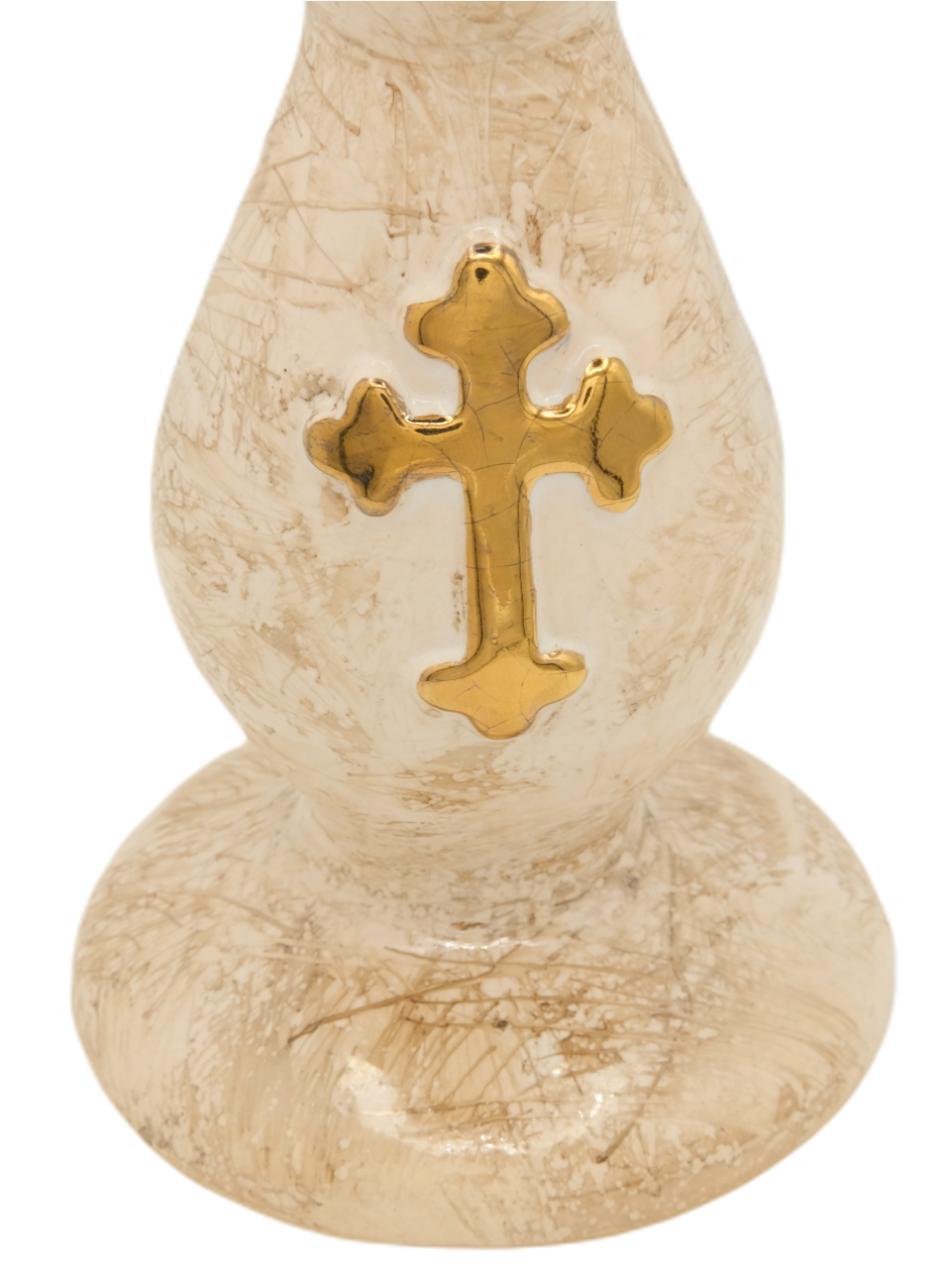 Thumbnail: Ceramic Candle Holder with gold tone cross (Beige)