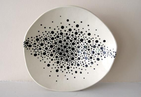 Orion Nebula 1 - Black and White Dots Footed Platter
