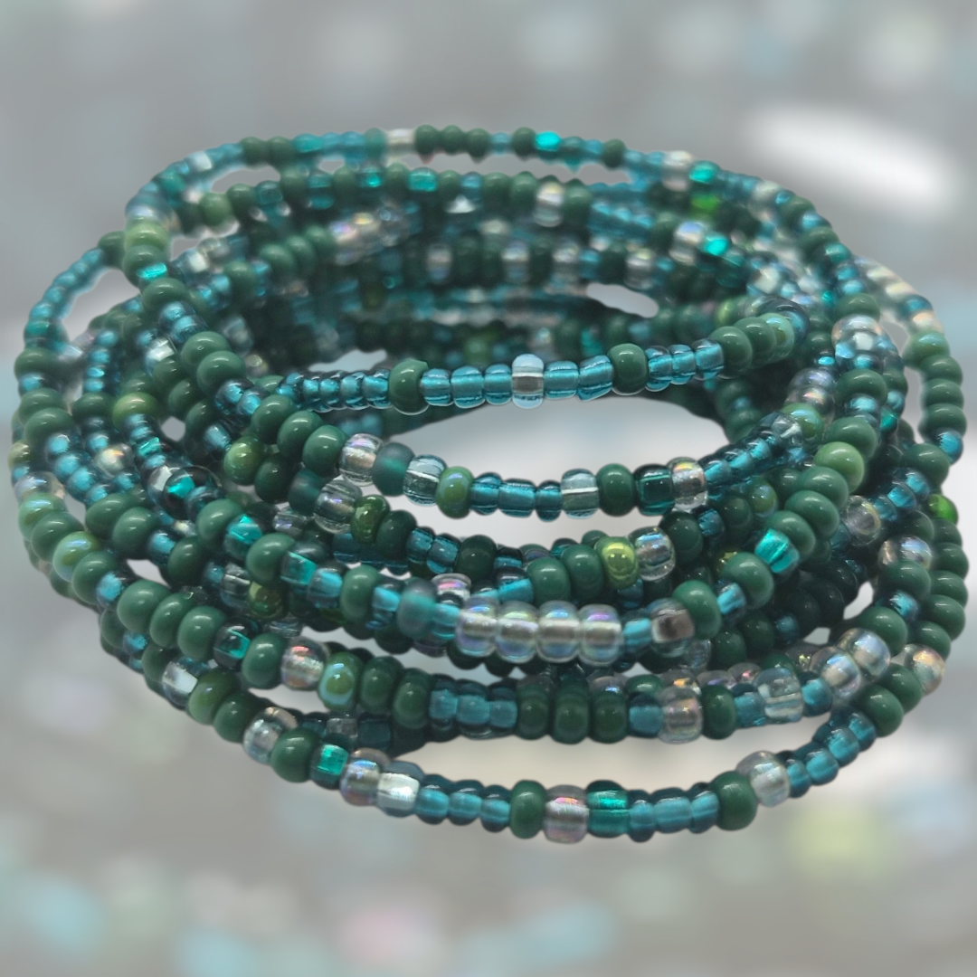 Marsha P. Johnson, Handmade Waist Beads, Iridescent Teal and Green Waist Beads, Plus Size Waist Beads
