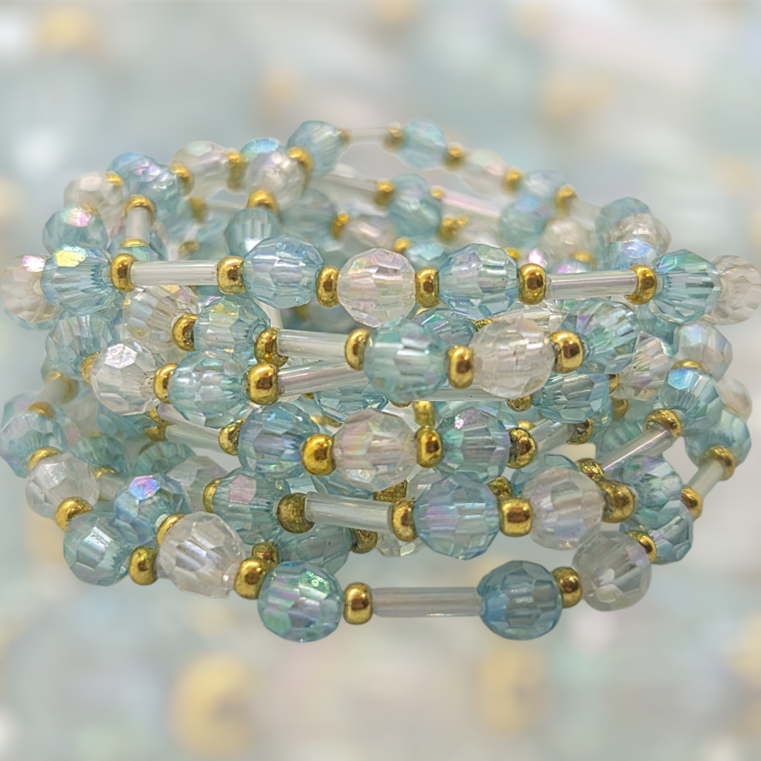 Alice Coltrane, Handmade Waist Beads, Iridescent Sky Blue Waist Beads, Plus Size Waist Beads