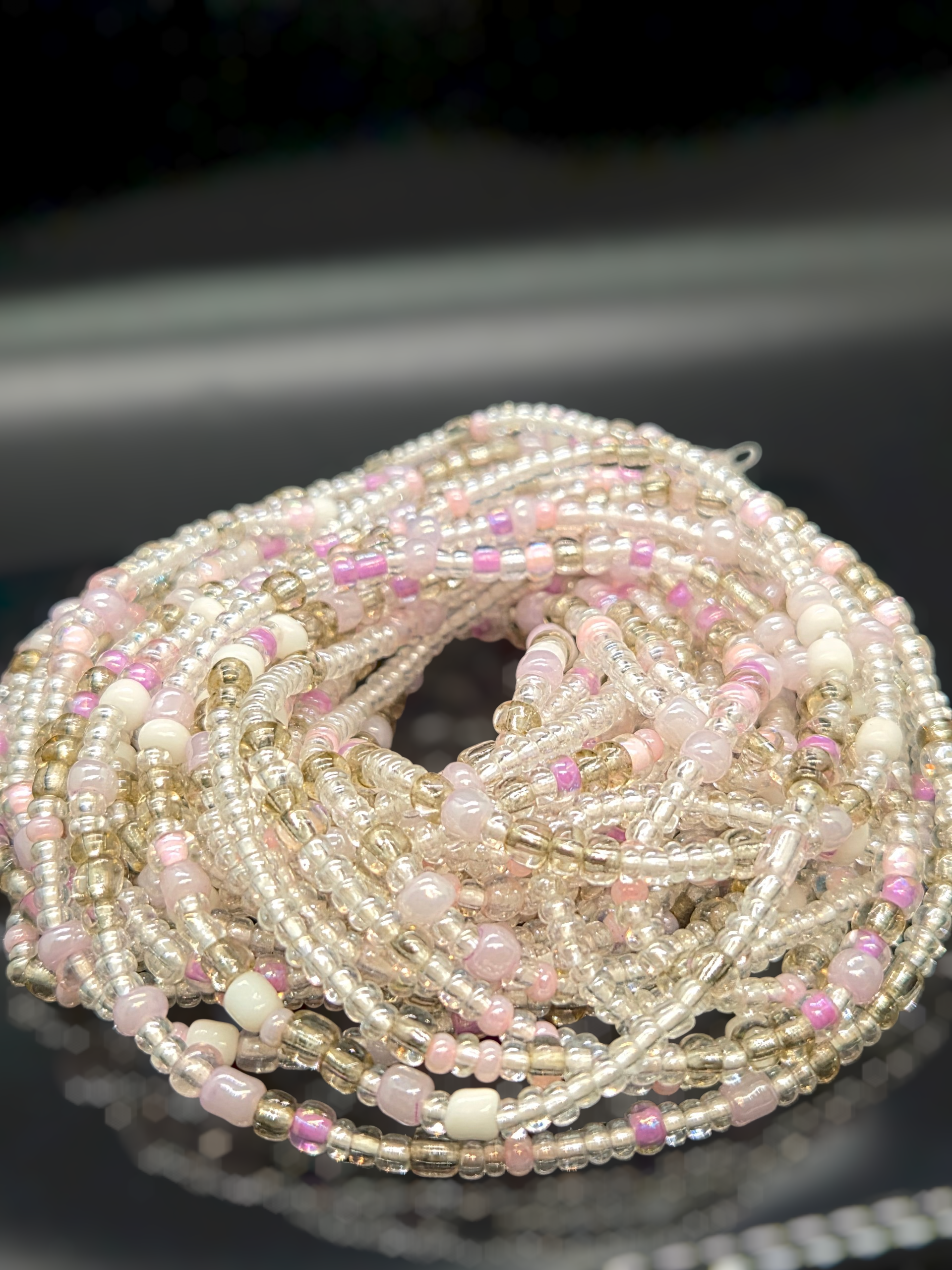 Dr. Patricia Bath, Waist Beads, Clear Waist Beads, Clear Silver Lined Waist Beads, White, Pink and Purple waist beads,