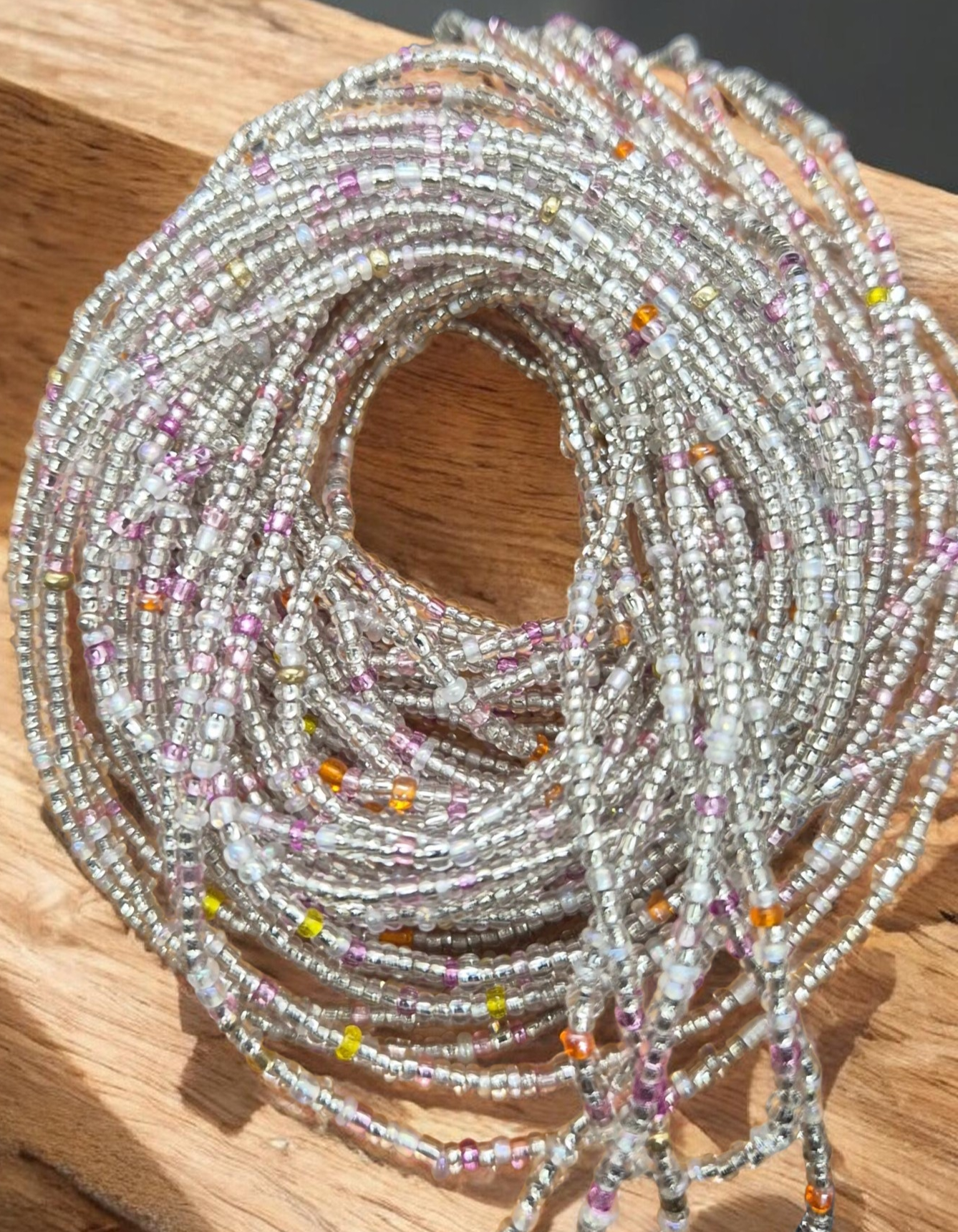 Sanaa Lathan, Waist Beads, Clear, Pink, Yellow, Orange Waist Beads, Handmade Waist Beads