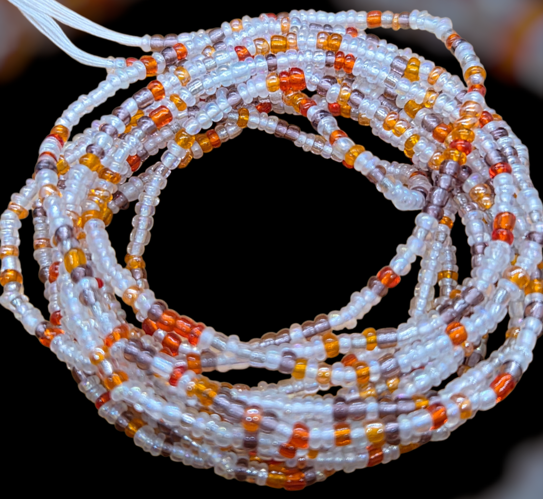 Josephine Baker, Handmade Waist Beads, Clear, Red, Orange, Purple Waist beads, waist beads