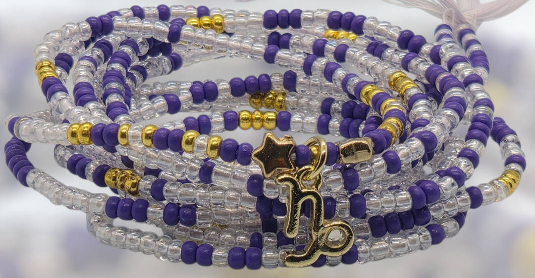 Michelle Obama, Waist Beads, Clear and Purple waist beads, Capricorn waist beads, handmade waist beads, plus size waist beads