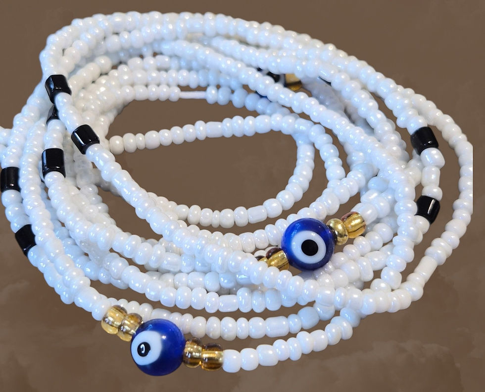 Pearlescent White waist beads, Cobalt Blue waist beads, Antique Gold waist beads, Opaque Black Waist beads