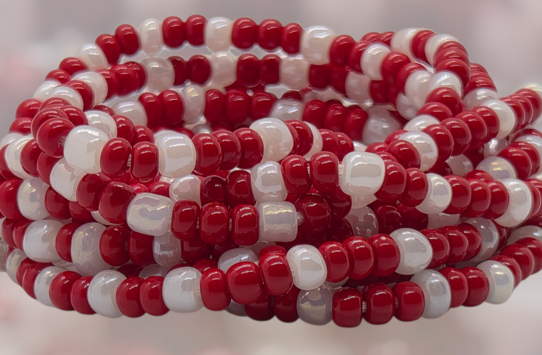 Jane Edna Hunter, Handmade Waist Beads, Red/White Waist Beads, Plus size waist beads