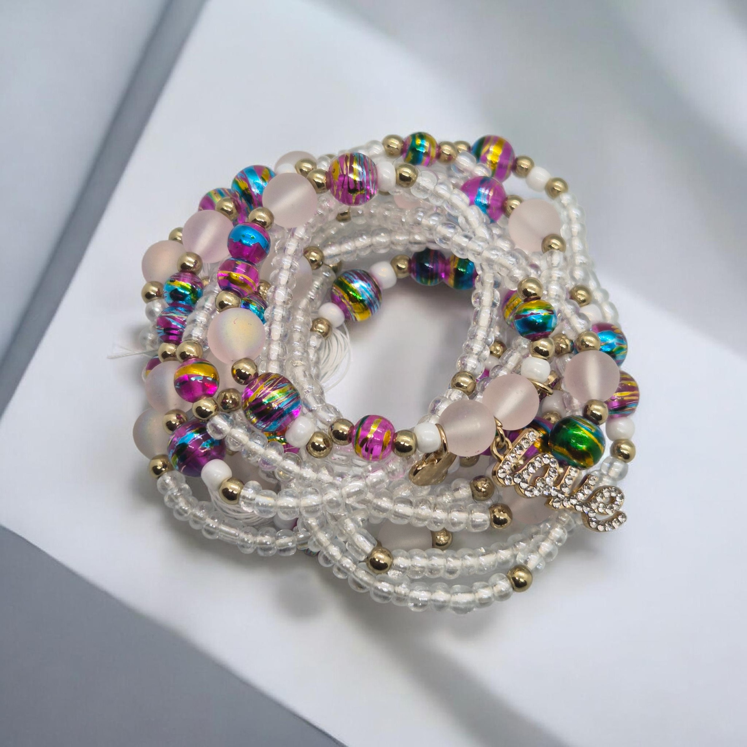 Janet Jackson, Handmade Waist Beads, Clear Love Charm Waist Beads, Plus Size Waist Beads
