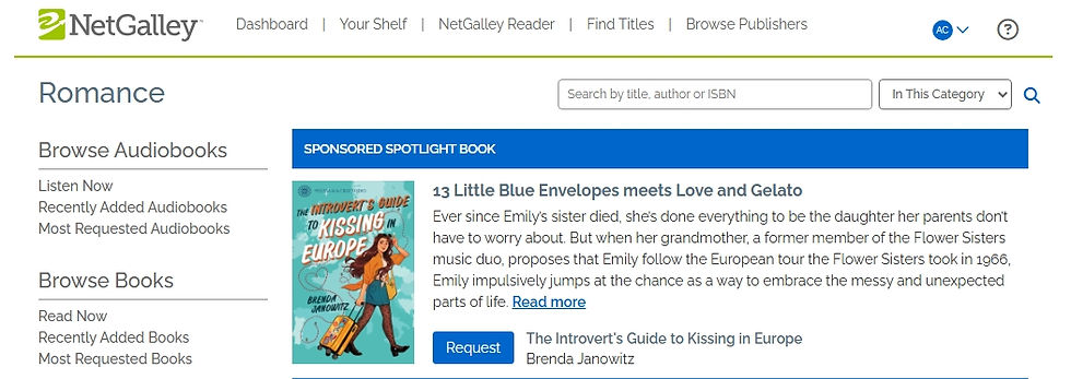 This is the dashboard of NetGalley, where readers request ARCs and submit their reviews of them.